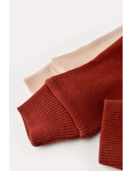 UP-BC-CSYM11612-3,Set 2 pantaloni bebe unisex din bumbac organic si modal - Caramiziu/Somon, Baby Cosy
