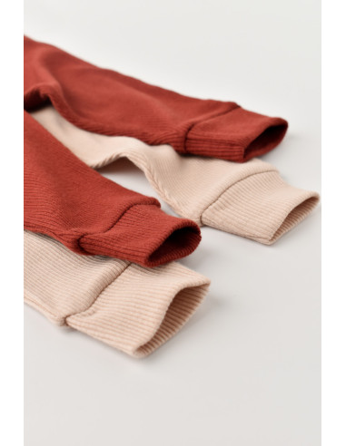 UP-BC-CSYM11612-3,Set 2 pantaloni bebe unisex din bumbac organic si modal - Caramiziu/Somon, Baby Cosy