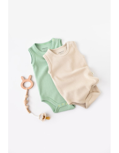 UP-BC-CSYW1000-3,Set 2 body-uri fara maneci bebe unisex -100% bumbac organic - Mint/Stone, Baby Cosy