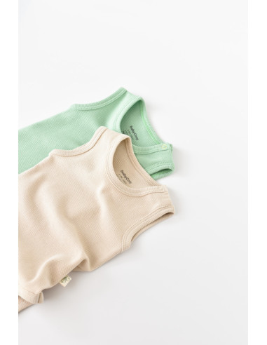 UP-BC-CSYW1000-3,Set 2 body-uri fara maneci bebe unisex -100% bumbac organic - Mint/Stone, Baby Cosy