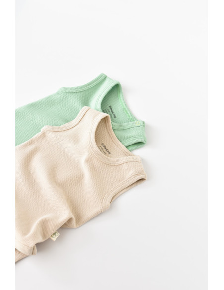UP-BC-CSYW1000-3,Set 2 body-uri fara maneci bebe unisex -100% bumbac organic - Mint/Stone, Baby Cosy