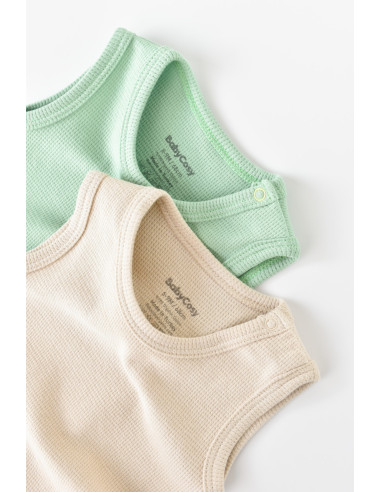UP-BC-CSYW1000-3,Set 2 body-uri fara maneci bebe unisex -100% bumbac organic - Mint/Stone, Baby Cosy