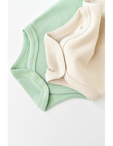 UP-BC-CSYW1000-3,Set 2 body-uri fara maneci bebe unisex -100% bumbac organic - Mint/Stone, Baby Cosy