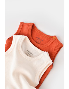 UP-BC-CSYW1001-3,Set 2 body-uri fara maneci bebe unisex -100% bumbac organic -Scortisoara/Ecru, Baby Cosy 2