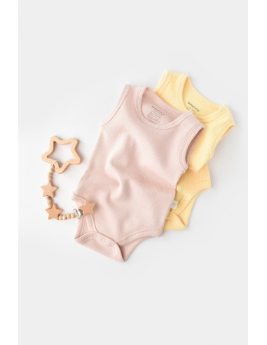 UP-BC-CSYW1002-3,Set 2 body-uri fara maneci bebe unisex -100% bumbac organic - Galben/Roz, Baby Cosy