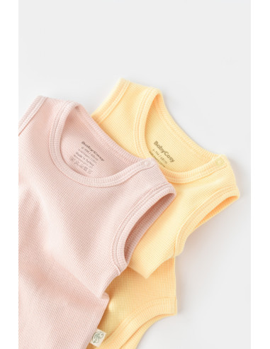 UP-BC-CSYW1002-3,Set 2 body-uri fara maneci bebe unisex -100% bumbac organic - Galben/Roz, Baby Cosy