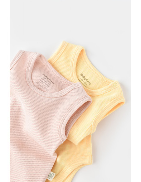 UP-BC-CSYW1002-3,Set 2 body-uri fara maneci bebe unisex -100% bumbac organic - Galben/Roz, Baby Cosy