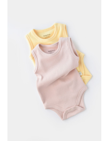 UP-BC-CSYW1002-3,Set 2 body-uri fara maneci bebe unisex -100% bumbac organic - Galben/Roz, Baby Cosy