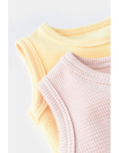UP-BC-CSYW1002-3,Set 2 body-uri fara maneci bebe unisex -100% bumbac organic - Galben/Roz, Baby Cosy