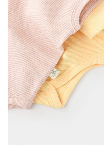 UP-BC-CSYW1002-3,Set 2 body-uri fara maneci bebe unisex -100% bumbac organic - Galben/Roz, Baby Cosy