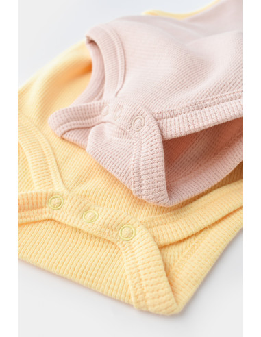 UP-BC-CSYW1002-3,Set 2 body-uri fara maneci bebe unisex -100% bumbac organic - Galben/Roz, Baby Cosy