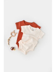 UP-BC-CSYW1004-3,Set 2 body-uri bebe unisex -100% bumbac organic - Scortisoara/Ecru, Baby Cosy 2