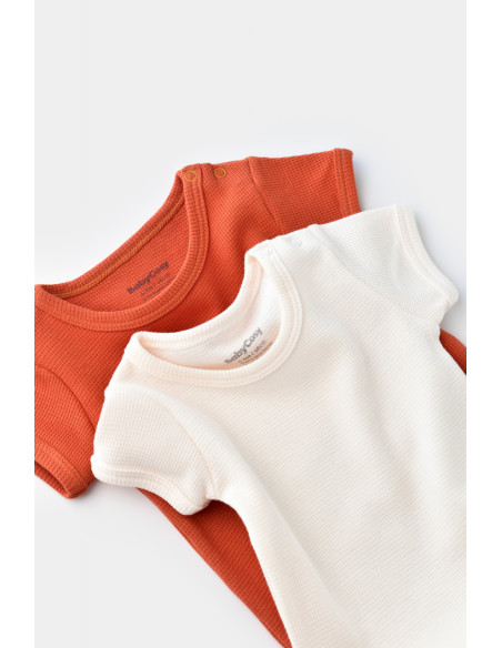 UP-BC-CSYW1004-3,Set 2 body-uri bebe unisex -100% bumbac organic - Scortisoara/Ecru, Baby Cosy