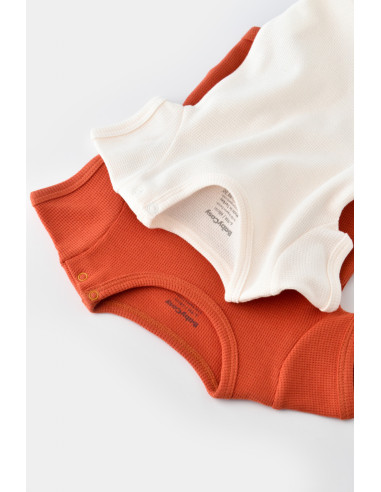 UP-BC-CSYW1004-3,Set 2 body-uri bebe unisex -100% bumbac organic - Scortisoara/Ecru, Baby Cosy