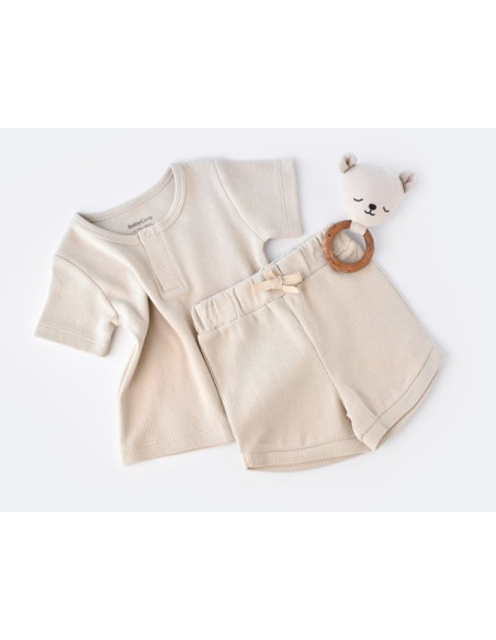 UP-BC-CSYW1018-3,Set tricou cu panataloni scurti - 100% bumbac organic - Stone, Baby Cosy
