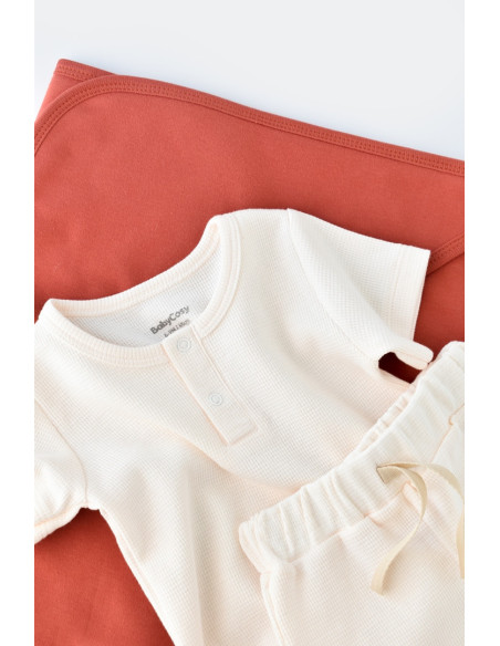 UP-BC-CSYW1020-3,Set tricou cu panataloni scurti - 100% bumbac organic - Ecru, Baby Cosy