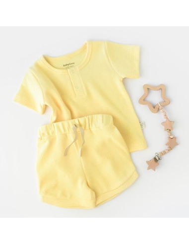 UP-BC-CSYW1022-3,Set tricou cu panataloni scurti - 100% bumbac organic - Galben, Baby Cosy