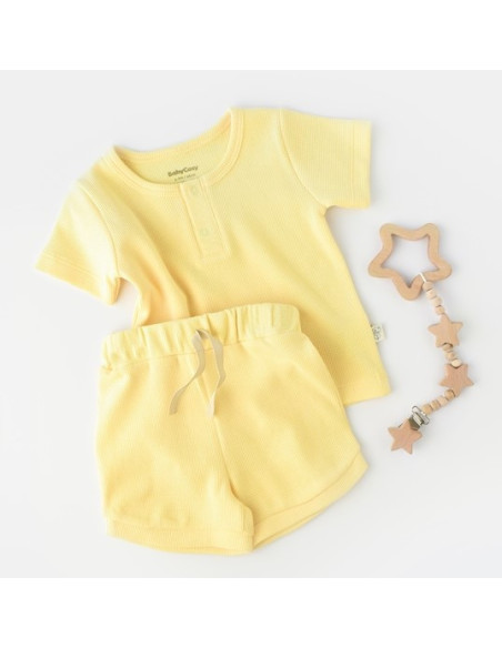 UP-BC-CSYW1022-3,Set tricou cu panataloni scurti - 100% bumbac organic - Galben, Baby Cosy
