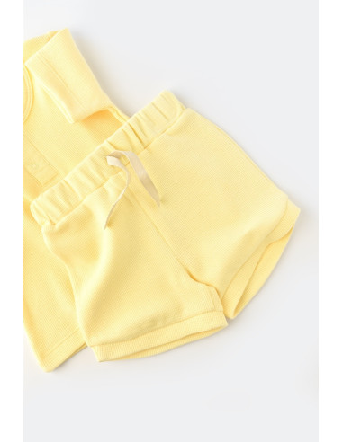 UP-BC-CSYW1022-3,Set tricou cu panataloni scurti - 100% bumbac organic - Galben, Baby Cosy