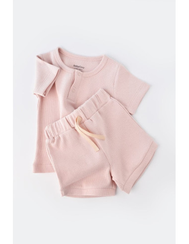 UP-BC-CSYW1023-3,Set tricou cu panataloni scurti - 100% bumbac organic - Roz, Baby Cosy