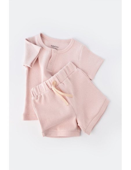 UP-BC-CSYW1023-3,Set tricou cu panataloni scurti - 100% bumbac organic - Roz, Baby Cosy