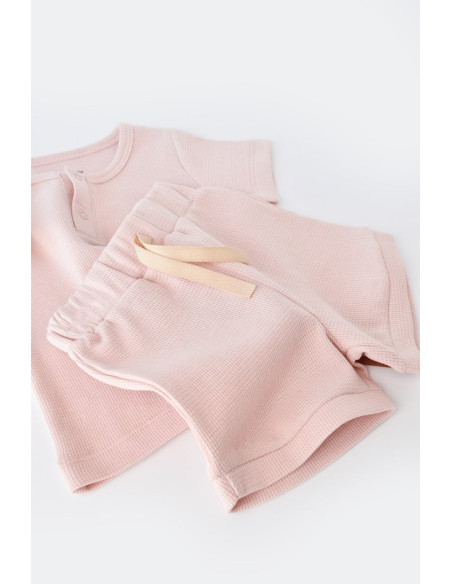UP-BC-CSYW1023-3,Set tricou cu panataloni scurti - 100% bumbac organic - Roz, Baby Cosy