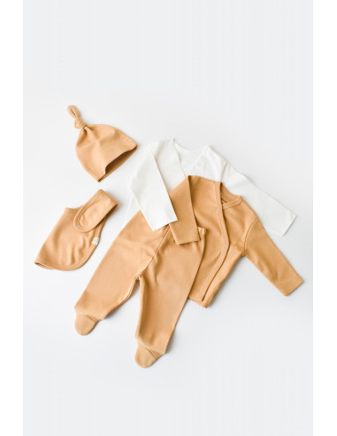 UP-BC-CSY5106,Set de 10 piese pentru nou nascut - 100% bumbac organic - Mustar, Baby Cosy