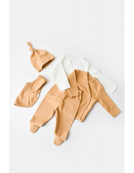 UP-BC-CSY5106,Set de 10 piese pentru nou nascut - 100% bumbac organic - Mustar, Baby Cosy