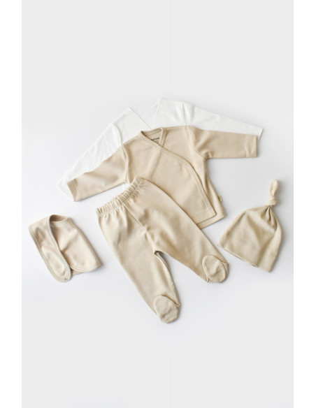 UP-BC-CSY5503,Set de 5 piese pentru nou nascut - 100% bumbac organic - Crem, Baby Cosy