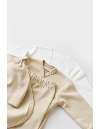 UP-BC-CSY5503,Set de 5 piese pentru nou nascut - 100% bumbac organic - Crem, Baby Cosy