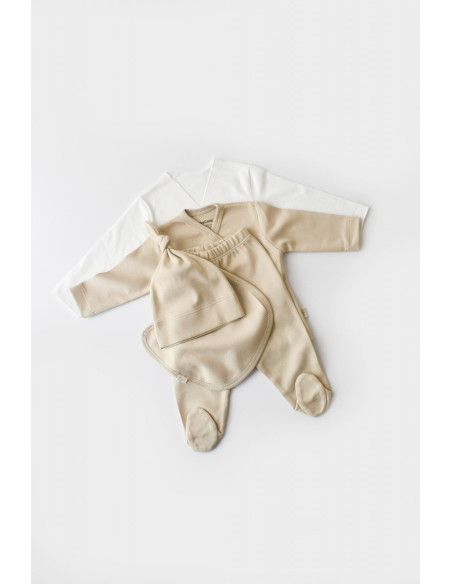 UP-BC-CSY5503,Set de 5 piese pentru nou nascut - 100% bumbac organic - Crem, Baby Cosy