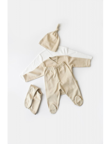 UP-BC-CSY5503,Set de 5 piese pentru nou nascut - 100% bumbac organic - Crem, Baby Cosy
