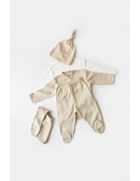 UP-BC-CSY5503,Set de 5 piese pentru nou nascut - 100% bumbac organic - Crem, Baby Cosy