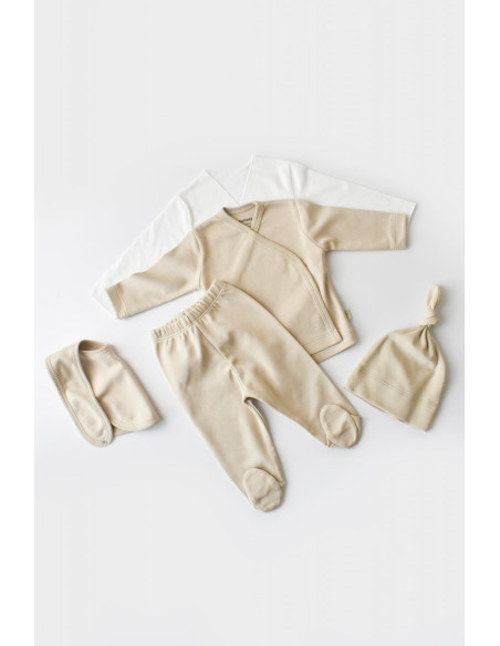 UP-BC-CSY5503,Set de 5 piese pentru nou nascut - 100% bumbac organic - Crem, Baby Cosy
