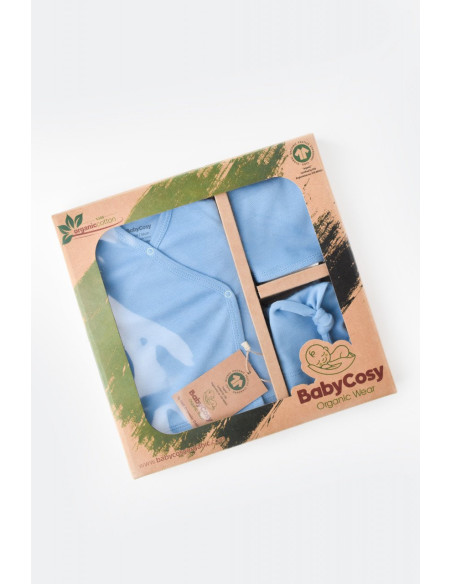 UP-BC-CSY5507,Set de 5 piese pentru nou nascut - 100% bumbac organic - Bleu, Baby Cosy
