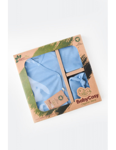 UP-BC-CSY5507,Set de 5 piese pentru nou nascut - 100% bumbac organic - Bleu, Baby Cosy