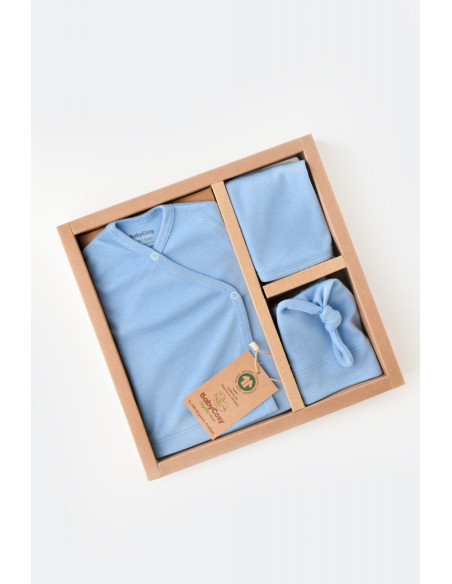 UP-BC-CSY5507,Set de 5 piese pentru nou nascut - 100% bumbac organic - Bleu, Baby Cosy