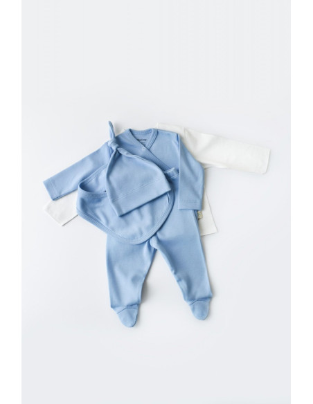 UP-BC-CSY5507,Set de 5 piese pentru nou nascut - 100% bumbac organic - Bleu, Baby Cosy