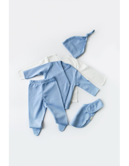UP-BC-CSY5507,Set de 5 piese pentru nou nascut - 100% bumbac organic - Bleu, Baby Cosy