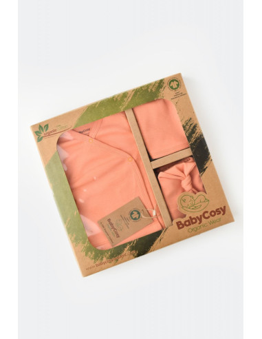 UP-BC-CSY5508,Set de 5 piese pentru nou nascut - 100% bumbac organic - Roz Piersica, Baby Cosy