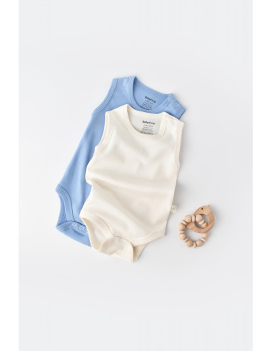 UP-BC-CSY3018-3,Set 2 body-uri fara maneci bebe unisex -100% bumbac organic - Ecru/Bleu, Baby Cosy