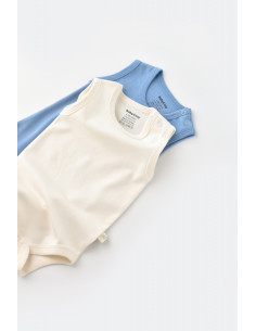 UP-BC-CSY3018-3,Set 2 body-uri fara maneci bebe unisex -100% bumbac organic - Ecru/Bleu, Baby Cosy 2