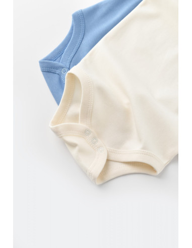UP-BC-CSY3018-3,Set 2 body-uri fara maneci bebe unisex -100% bumbac organic - Ecru/Bleu, Baby Cosy