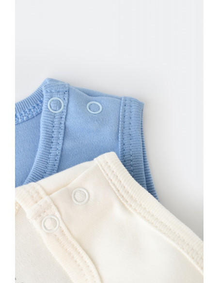 UP-BC-CSY3018-3,Set 2 body-uri fara maneci bebe unisex -100% bumbac organic - Ecru/Bleu, Baby Cosy