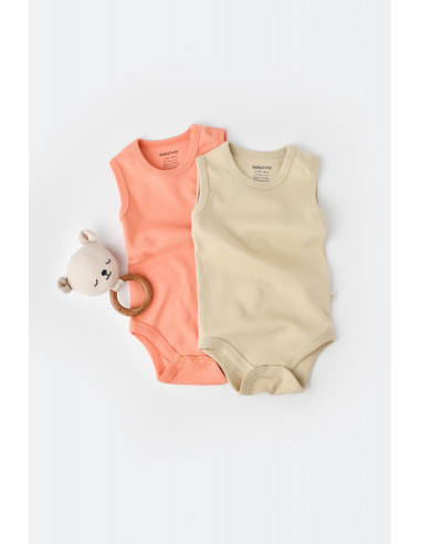 UP-BC-CSY3019-3,Set 2 body-uri fara maneci bebe unisex -100% bumbac organic - Roz/Crem, Baby Cosy