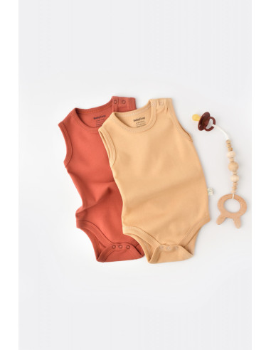 UP-BC-CSY3020-3,Set 2 body-uri fara maneci bebe unisex -100% bumbac organic - Mustar/ Scortisoara, Baby Cosy