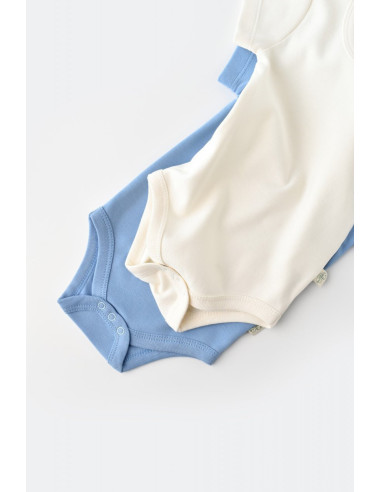 UP-BC-CSY3021-3,Set 2 body-uri bebe unisex -100% bumbac organic - Ecru/Bleu, Baby Cosy