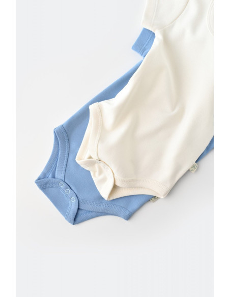 UP-BC-CSY3021-3,Set 2 body-uri bebe unisex -100% bumbac organic - Ecru/Bleu, Baby Cosy