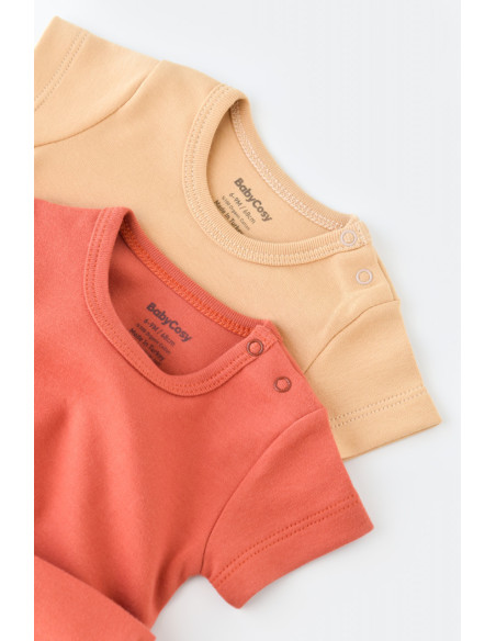 UP-BC-CSY3023-3,Set 2 body-uri bebe unisex -100% bumbac organic - Mustar/ Scortisoara, Baby Cosy