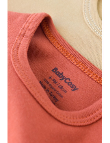 UP-BC-CSY3023-3,Set 2 body-uri bebe unisex -100% bumbac organic - Mustar/ Scortisoara, Baby Cosy